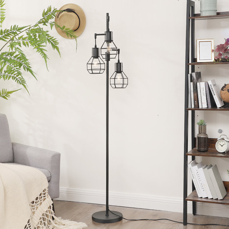 Zakaria 65" 3-Light Dimmable Tree Floor Lamp with 3 Bulbs, Black