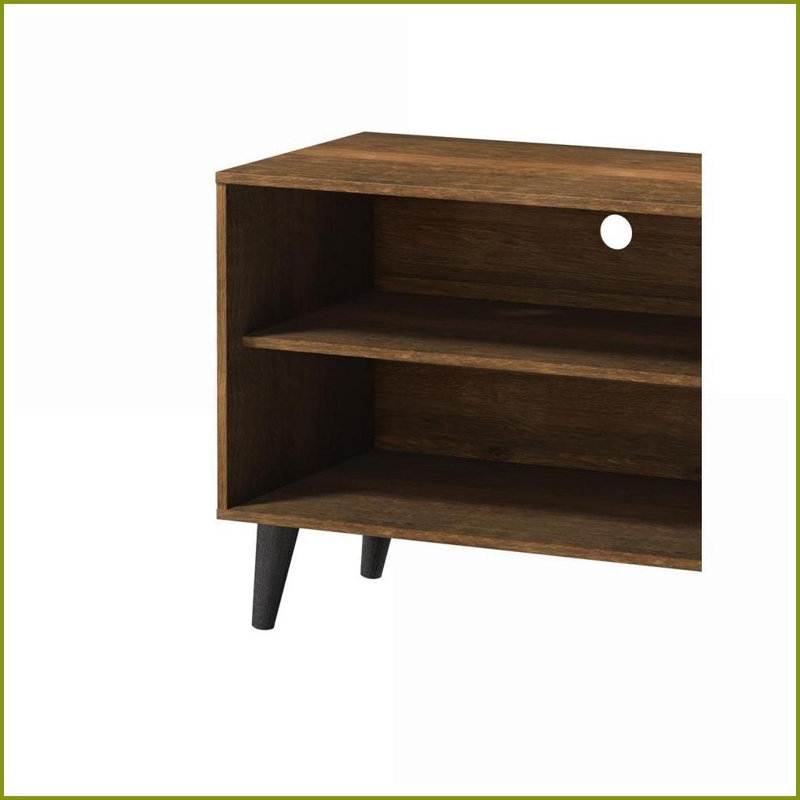 TV Furniture Mid-Century Modern TV Stand with 2 Shelves &amp; 1 Cabinet for TVs Up to 63" | Brown | Wood