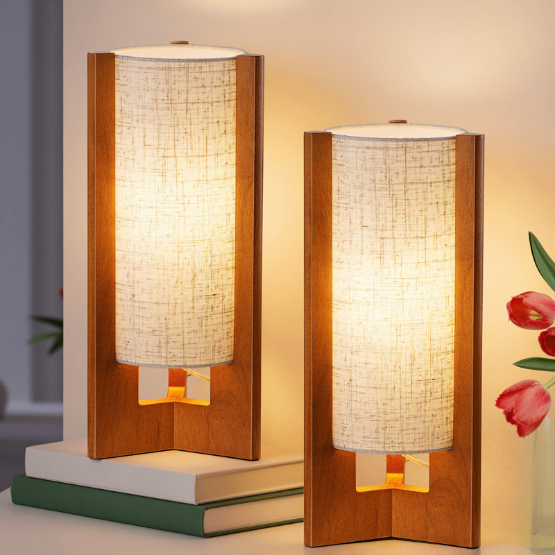 Petite lampe de chevet / table de chevet en bois massif 13,5 "