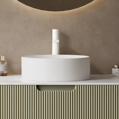 14'' Bathroom Sink, Round Vessel Ceramic Basin Without Faucet, No Cabinet, White