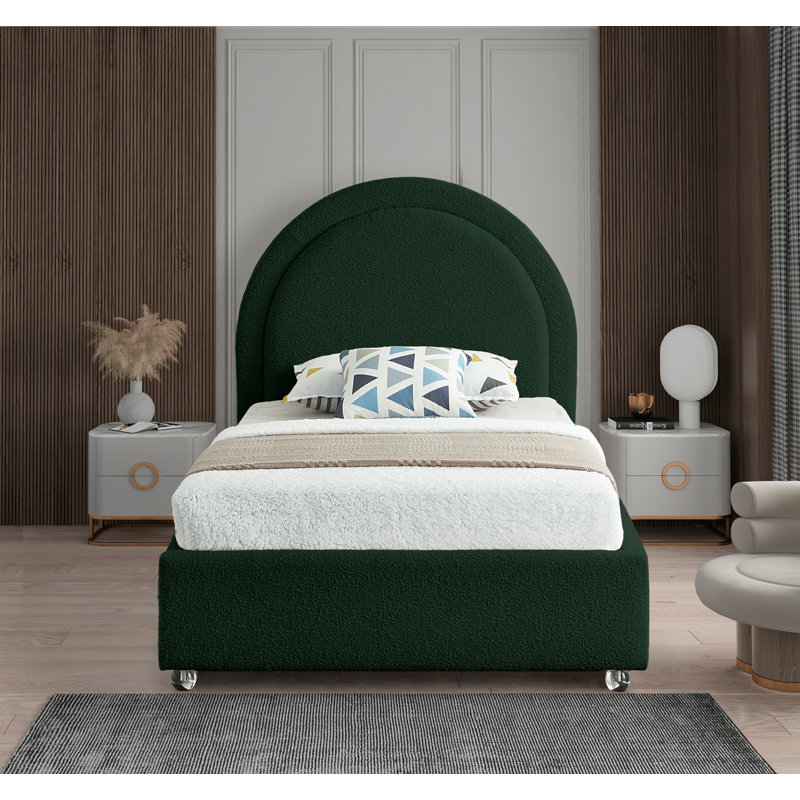 Milo Upholstered Boucle Platform Bed, Green Boucle Fabric, Twin