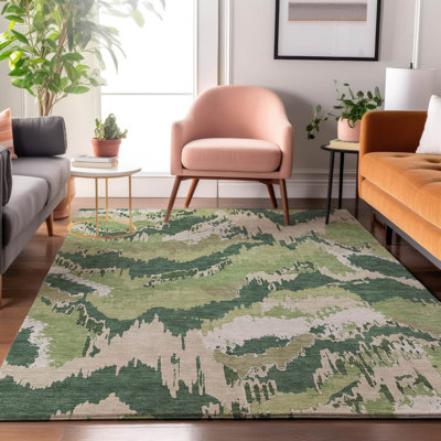 Premium Machine Washable Prisco Green Rug