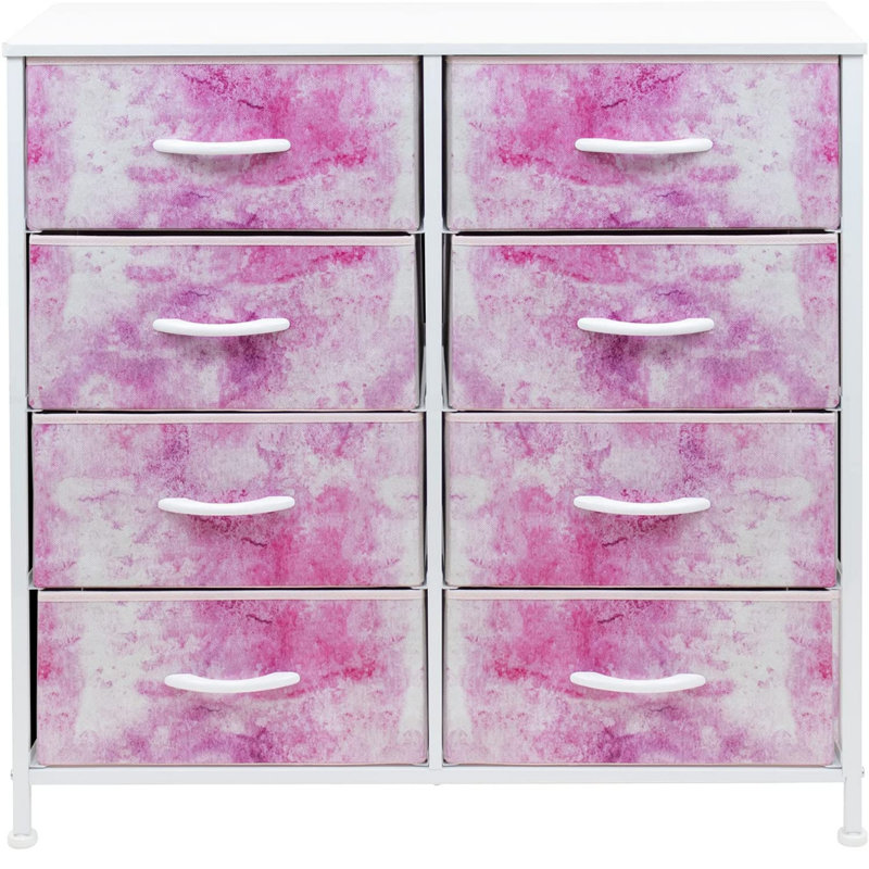 Commode double 8 tiroirs L 31,5 po Loneta, Rose / blanc