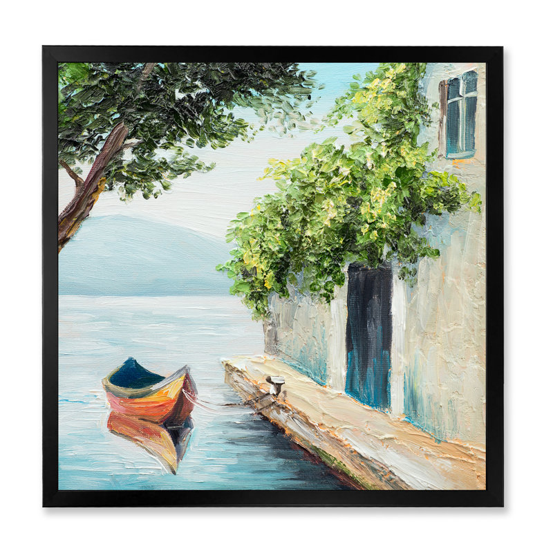 Gondole à Venise par une belle journée d'été - peinture sur toile, H 30 po x l 30 po x P 1 po, Cadre photo noir