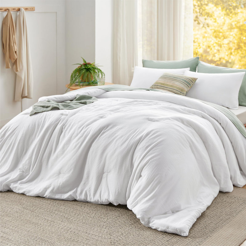 Bedsure Reversible Prewashed Comforter Set, White, Super King Comforter + 2 Standard Pillowcases