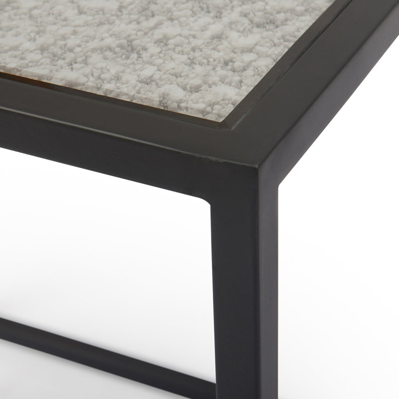 Set of 2 Black Mirrored Nesting Accent Tables with Metal Frame