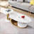 Modern Nesting Golden Coffee Table Set Of 2, Elegant Faux Marble And Metal Frame For Living Room, Oval And Round Tables