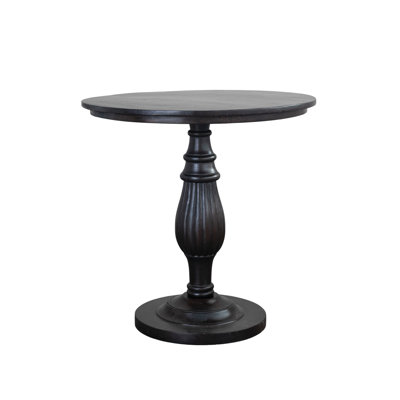 Walnut-Finished Mango Wood Table with Turned Pedestal
