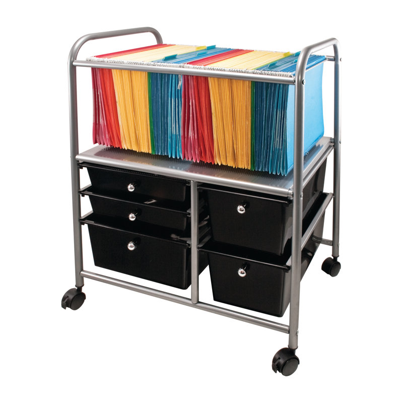 Advantus Black and Chrome Mobile File Cart with Five Drawers