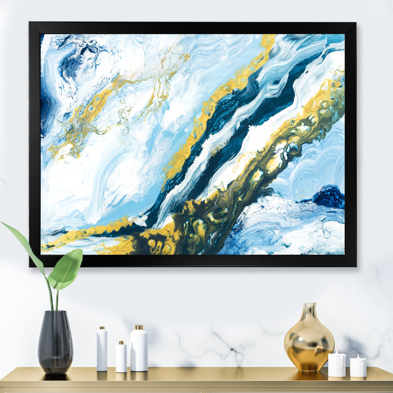 «Blue with Gold», reproduction d'art sur toile, H 30 po x l 40 po x P 1,5 po, Cadre photo noir