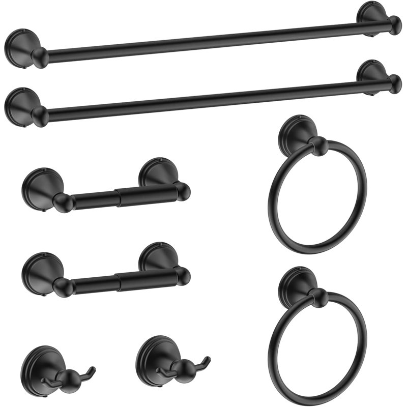 8-Piece Bathroom Accessories Set - Stainless Steel Towel Bars, Toilet Paper Holders, Towel Rings And Hooks - Complete Bathroom Hardware Kit For Modern Homes