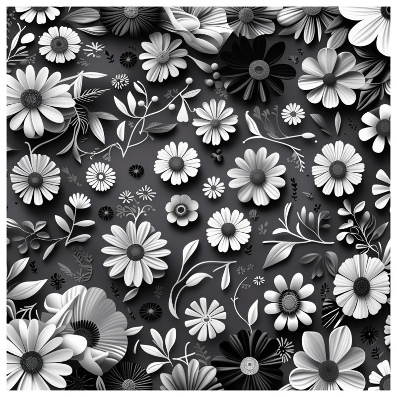 Coussin BlackWhiteFloral, 20 x 20 inches