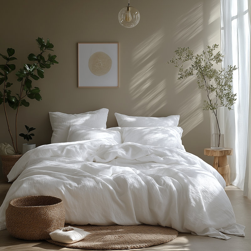 Muslin Cotton Duvet Cover Set, King Duvet Cover + 2 King Pillowcases, White