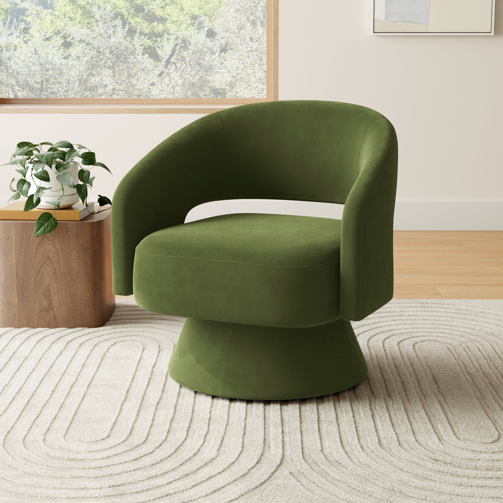 Bhupendra Swivel Accent Chair, Green Velvet