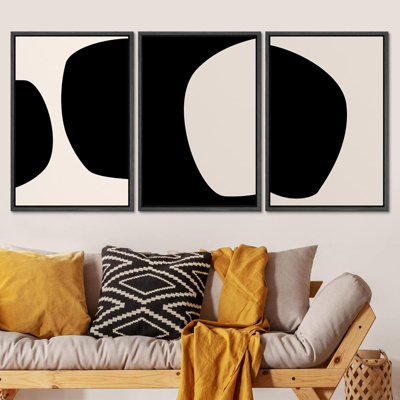 Negative Space Black Color Blocks Minimalist Neutral Framed Canvas Wall Art 3 Pieces Painting Print -  SIGNLEADER