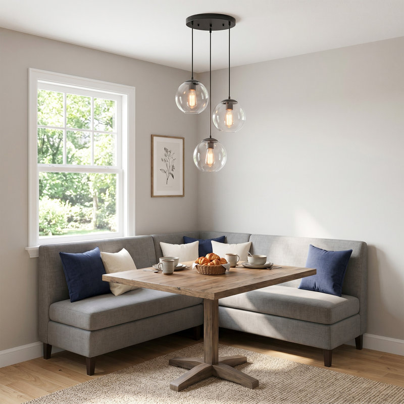 Luminaires suspendus globes en verre 3 lumières, Noir mat, 3