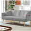 Canapé-lit futon en velours gris avec pieds en métal doré