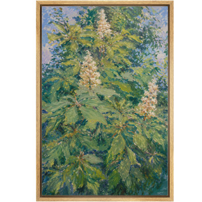 "Fresh Green Botanical Foliage Nature", reproduction d'art sur toile encadrée dans la chambre principale