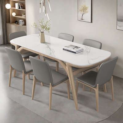 Small flat ash wood rectangular dining table set