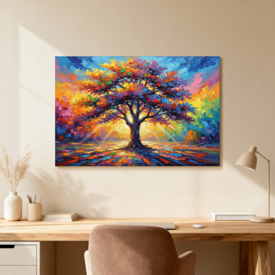 Scenic &Cityscapes Colourful Tree Sunset Landscape Art Print