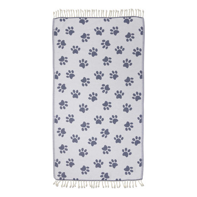 Pawprint Paw Print Turkish Towel, Sand Resistant Organic Cotton Beach Peshtemal, Soft, Thin & Lightweight, 66" x 36"