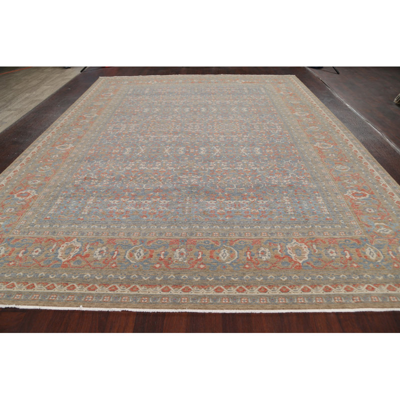 Tapis bleu clair / orange en laine Ziegler