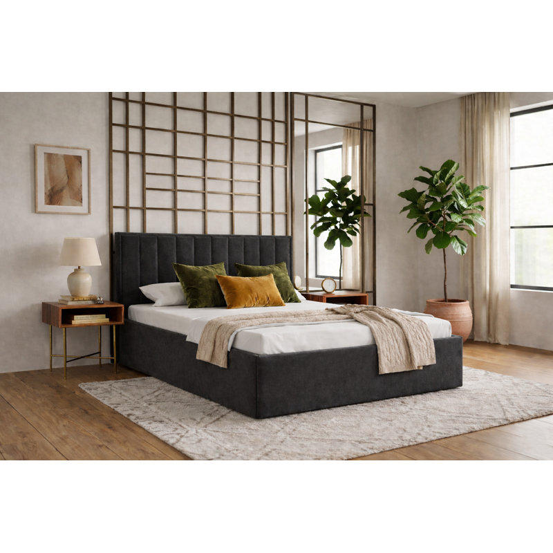 Upholstered Ottoman Storage Bed, Black, European Double (140 x 200 cm)