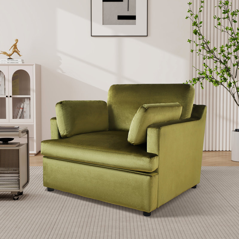 37'' W Oversized Upholstered  Accent Chair Polyester Armchair With Cushion Back, Green Polyester