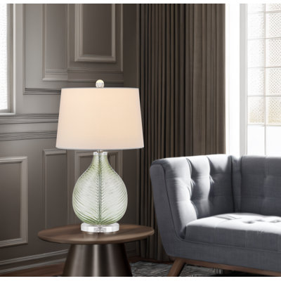 Coral Glass Table Lamp - 26"H Lime Green Tinted Ripple Glass with White Hardback Fabric Shade 150W 3-Way E26 Contemporary Accent Lamp