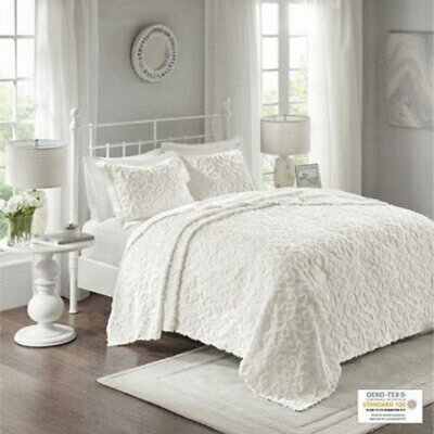  White Chenille 3 Piece Coverlet / Bedspread Set