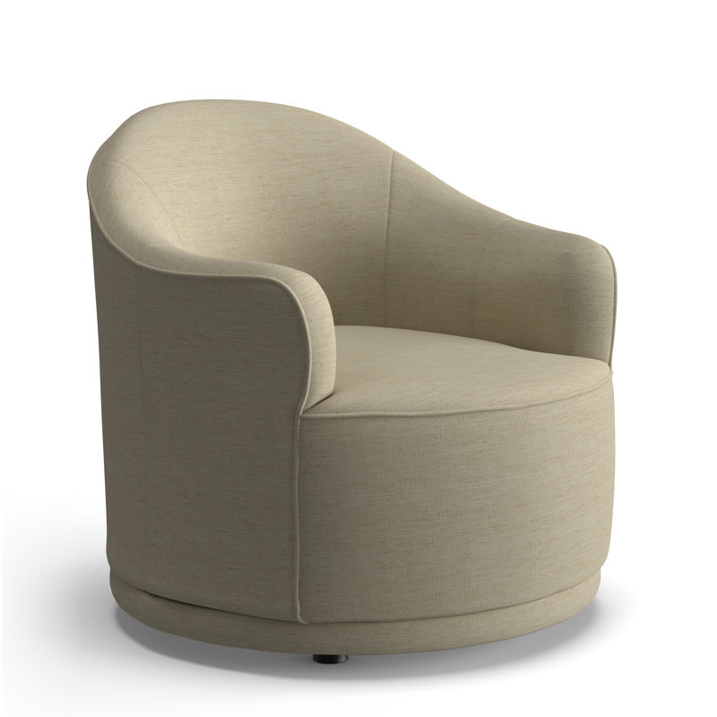 Fauteuil demi-tonneau Rumi, Tissu natté performance sable