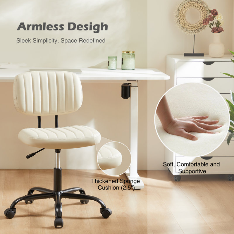 Fauteuil de bureau pivotant sans accoudoirs Aguilera, en similicuir avec dossier, Blanc