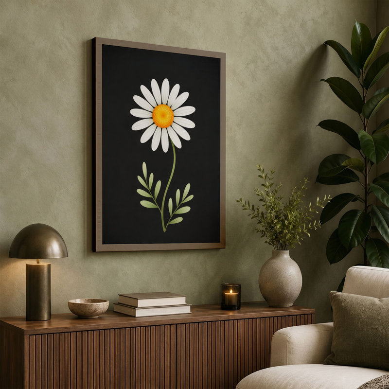 Daisy in Gold Botanical - Wrapped Canvas, 24x16 - 61.0 x 40.6 cm, Ochre Border