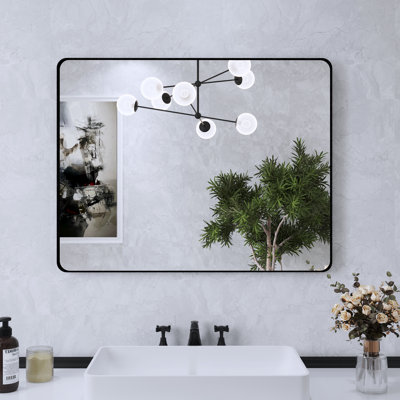 Lesamuel Filleted Corner Wall Mounted Bathroom and Vanity Mirror With Aluminum Frame