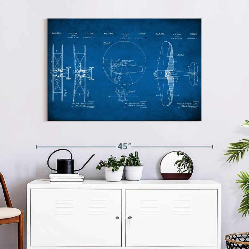 Impression de plans d'aviation, impression sur toile, H 26 po x l 39 po x P 1,25 po