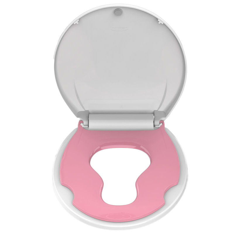 Commercial Toilet Seat with Built-in Toddler Potty Training - 2-in-1 for Adults & Children, Slow Close, No Wiggle, Durable PP, Easy Install, 17" Round, Mother-and-Child Cover, Pink