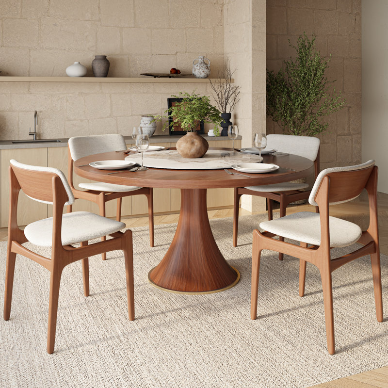 Round Mid-Century Farmhouse Solid Wood Dining Table With Removable Stone Lazy Susan Jaivyn, 29.52"H x 59.05"L x 59.05"W