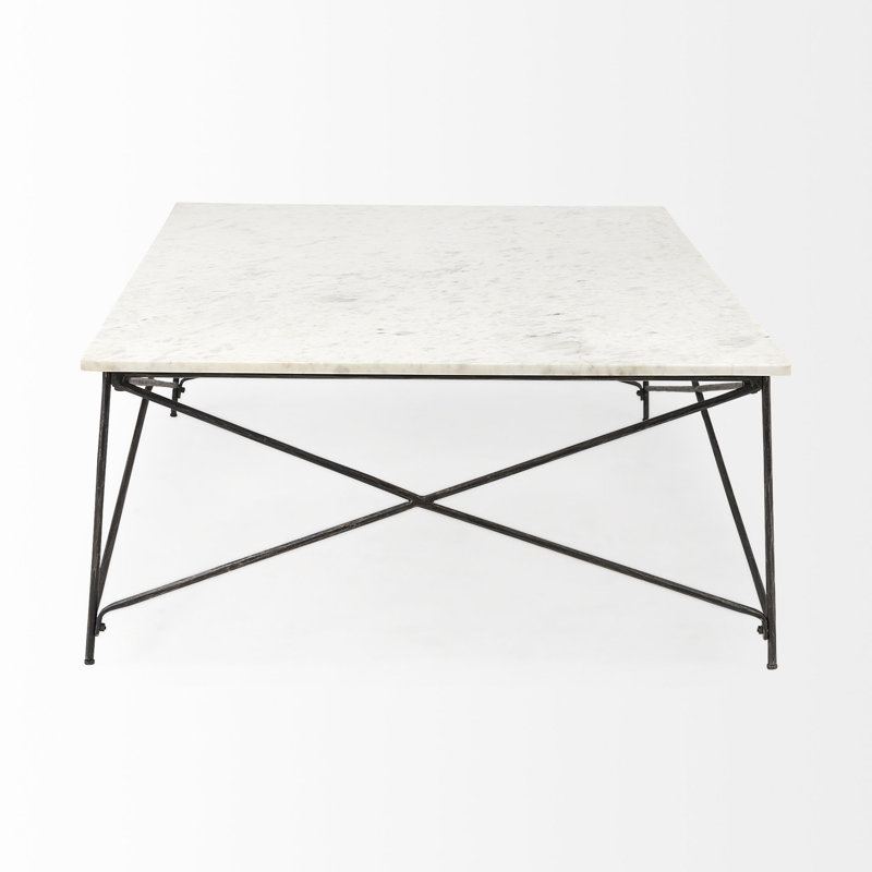 Table basse 35 po en marbre et métal véritable blanc