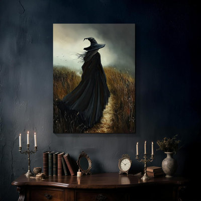 Art mural de sorcière 16 x 24 pouces, décoration murale thème Halloween foncé, reproduction d'art de style sorcière rétro, décoration de maison, cadeaux de vacances, suspendu dans le couloir de la cuisine du salon