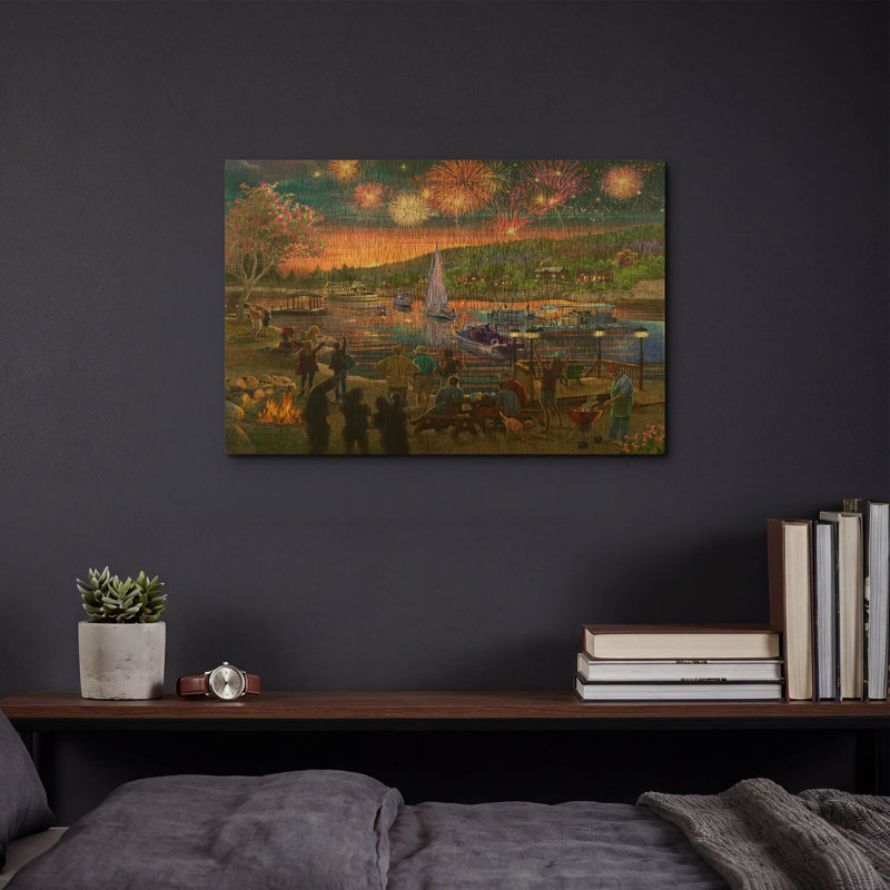 « Feux d'artifice d'été 2 » par Bigelow Illustrations, tableau mural en métal doré, 40,6 x 30,5 cm, 16"x12"