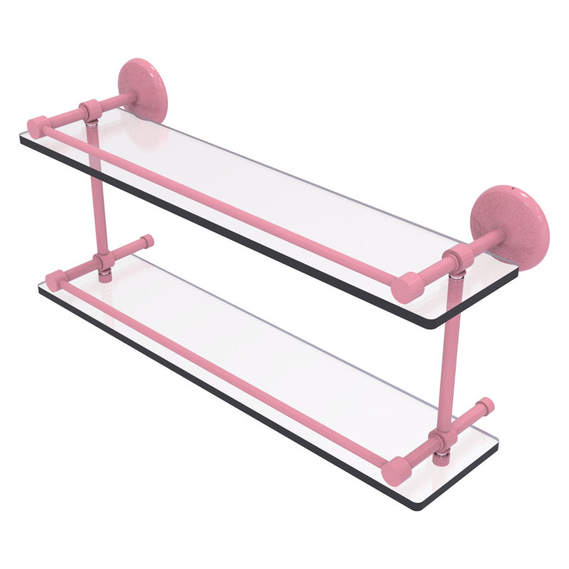Tablette double en verre Yae Carlo avec galerie MC, H 8 po x l 22 po x P 5 po, Rose