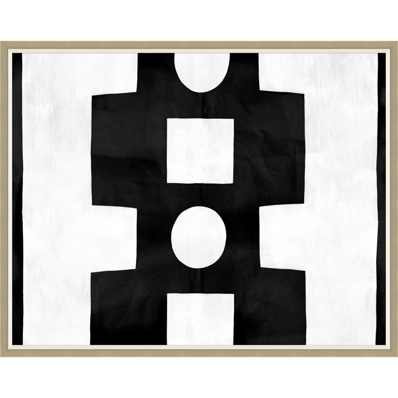 Yellow And White Abstract Print by Paule Marrot, 43" H x 54" W x 1.25" D, Black/White, Silver Framed
