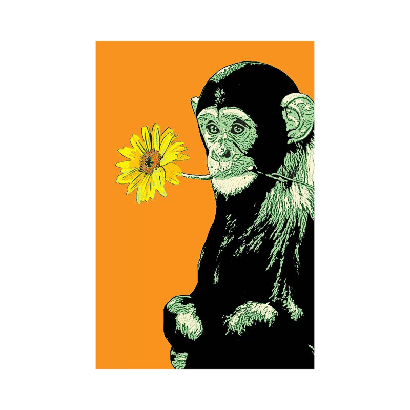 Flower Monkey 1 Piece Wrapped Canvas Painting, 20.32 cm H x 30.48 cm W