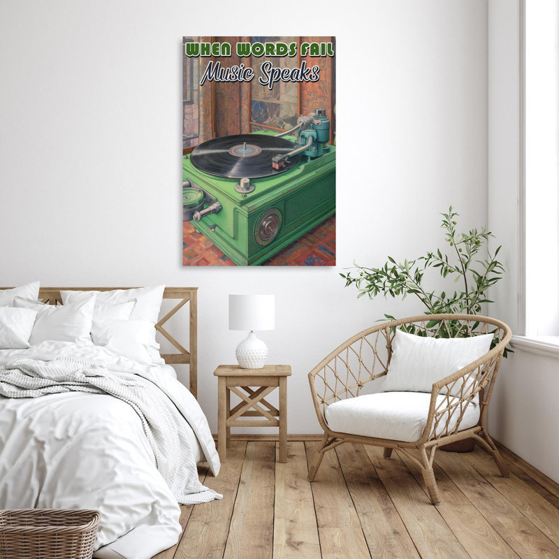 Vinyle, musique, parle sur toile, impression, H 20 po x l 16 po x P 1,25 po