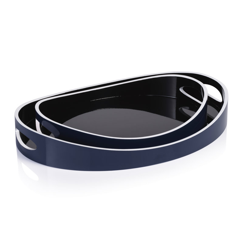 Plateau de service noir marine laqué, L 15,75 po x P 11,75 po x H 2,75 po