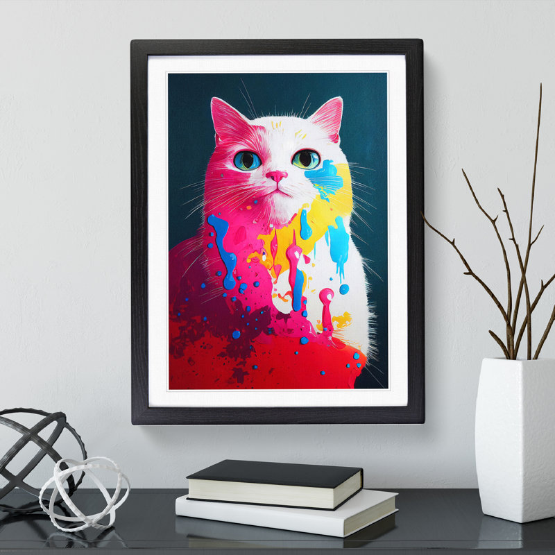 Cat In No.1 - Single Picture Frame Painting, Black, 64cm H x 46cm W x 2cm D