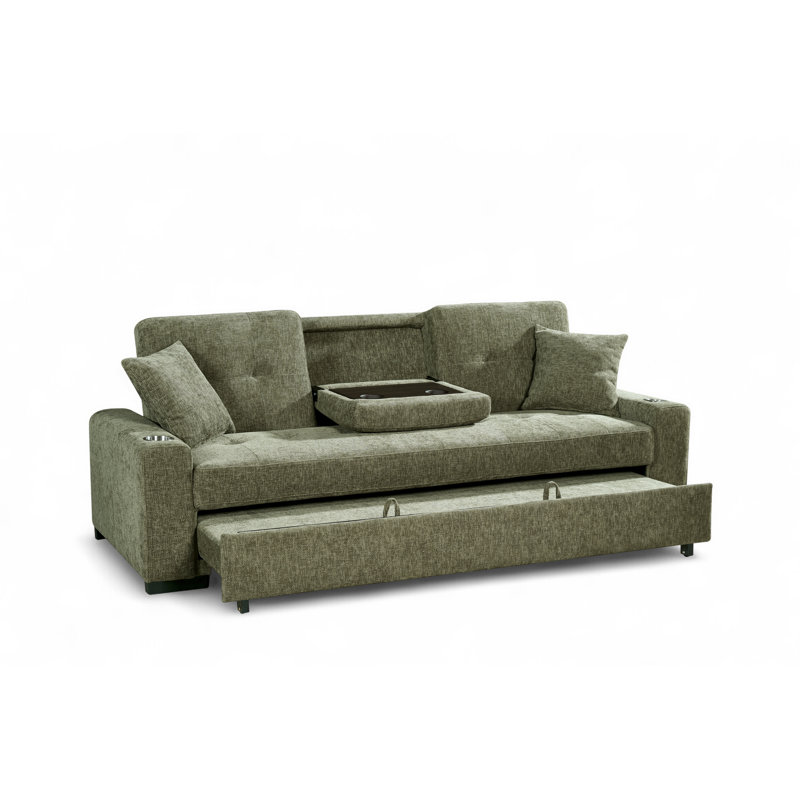 3 Seater Sofa Bed, Green Chenille