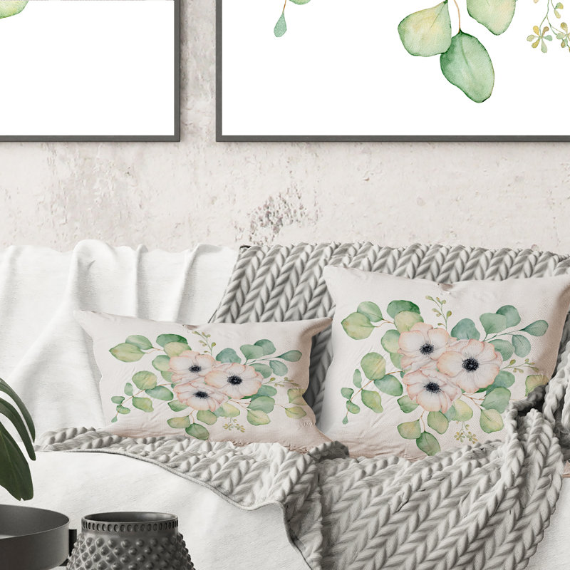 Bouquet de roses roses, feuilles d'eucalyptus III - imprimé tropical, 16 po x 16 po