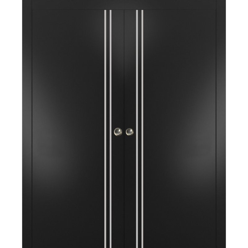 Portes françaises en bois massif massif, 84 po x 80 po, Noir mat
