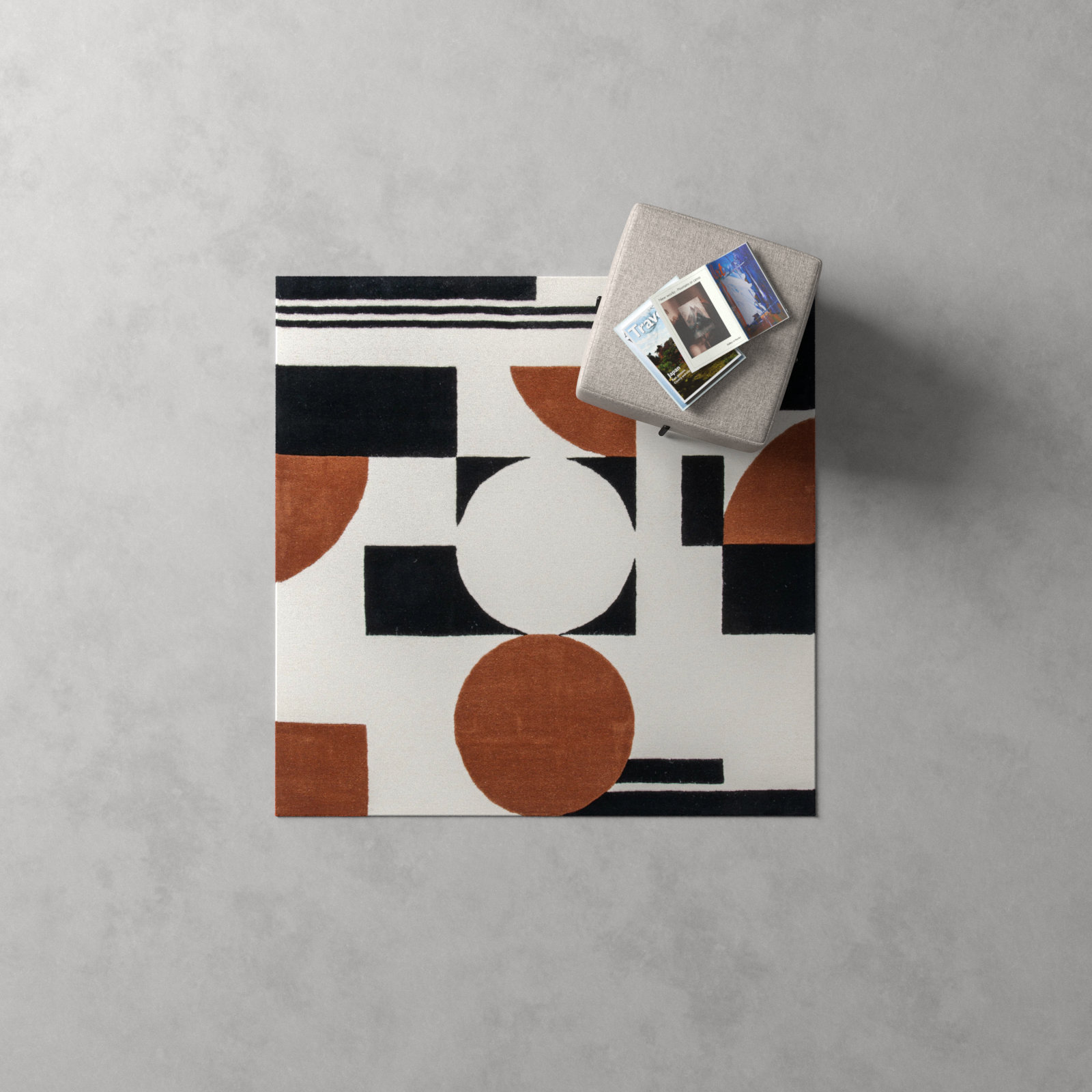 Antoni Ivory Black Brown Hand-Tufted Wool Rug, Square 6'